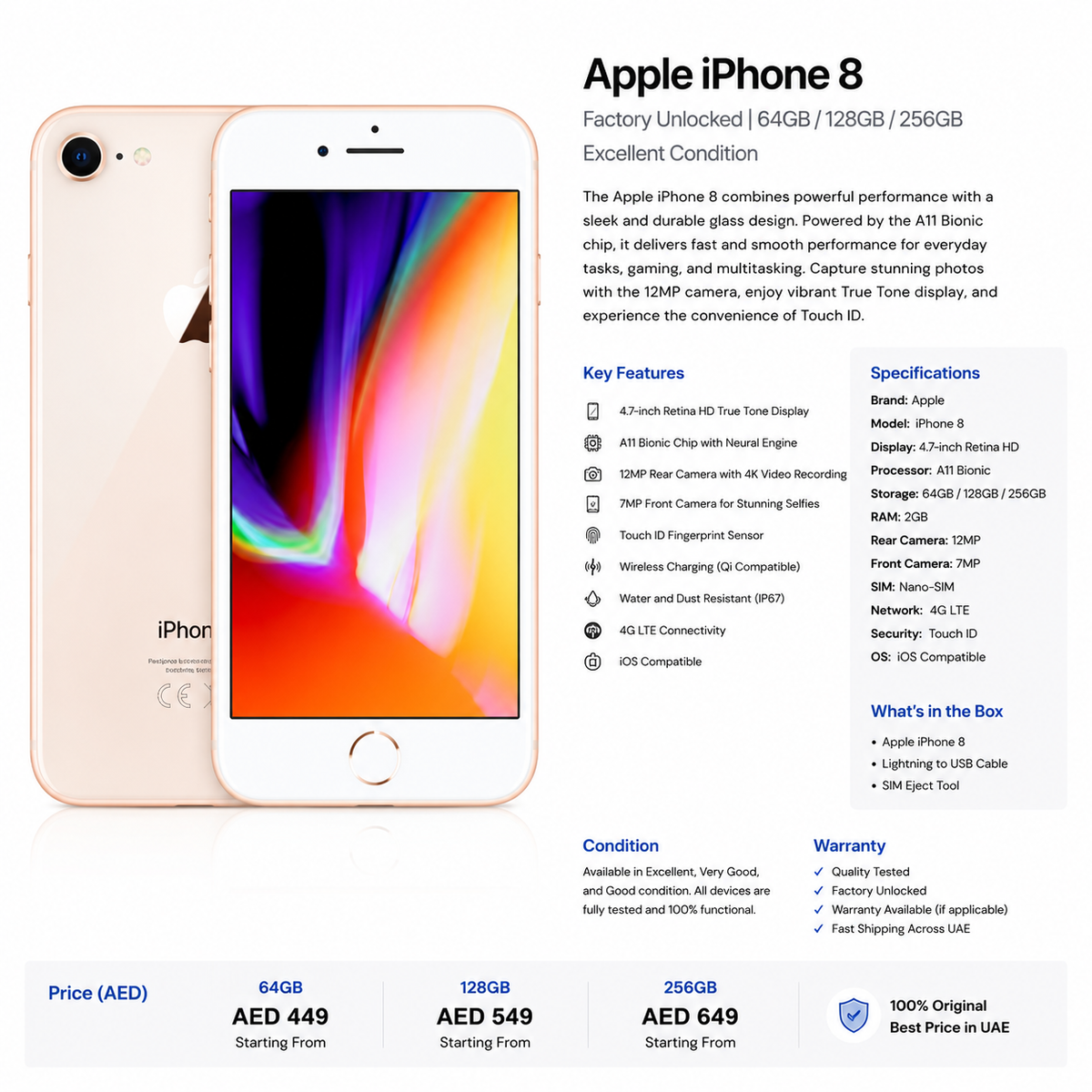 Apple iPhone 8 – Factory Unlocked | 64GB / 128GB / 256GB